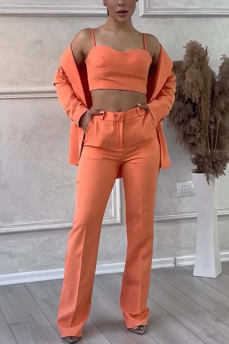 Women's fashion solid color three-piece suit Pant sets Sets Three-piece suit