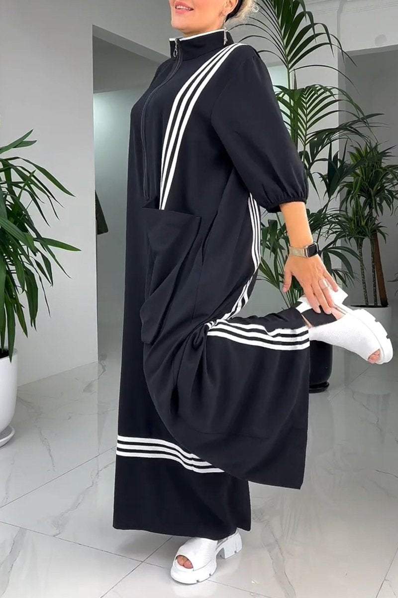 Women's Lapel Mid-Sleeve Striped Casual Jumpsuit Jumpsuits Sets