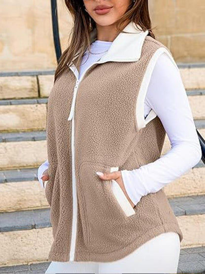 Women's Lapel Plush Vest Tops Vest