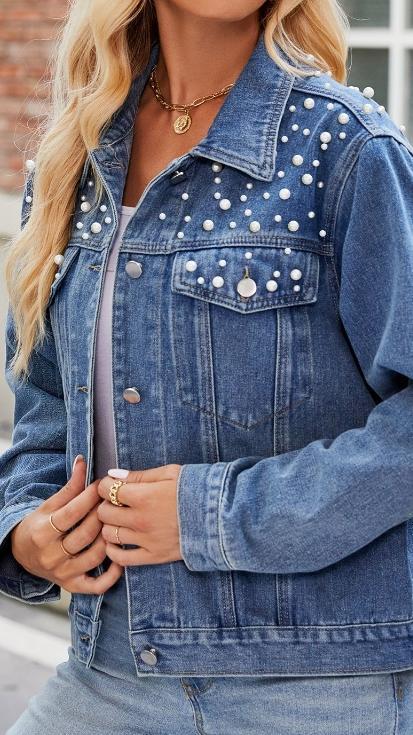 Women's Slim Fit Washed Short Long Sleeve Denim Jacket