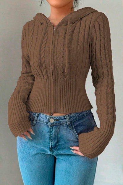 Women's Casual Solid Color Hooded Short Sweater sweatshirts Top