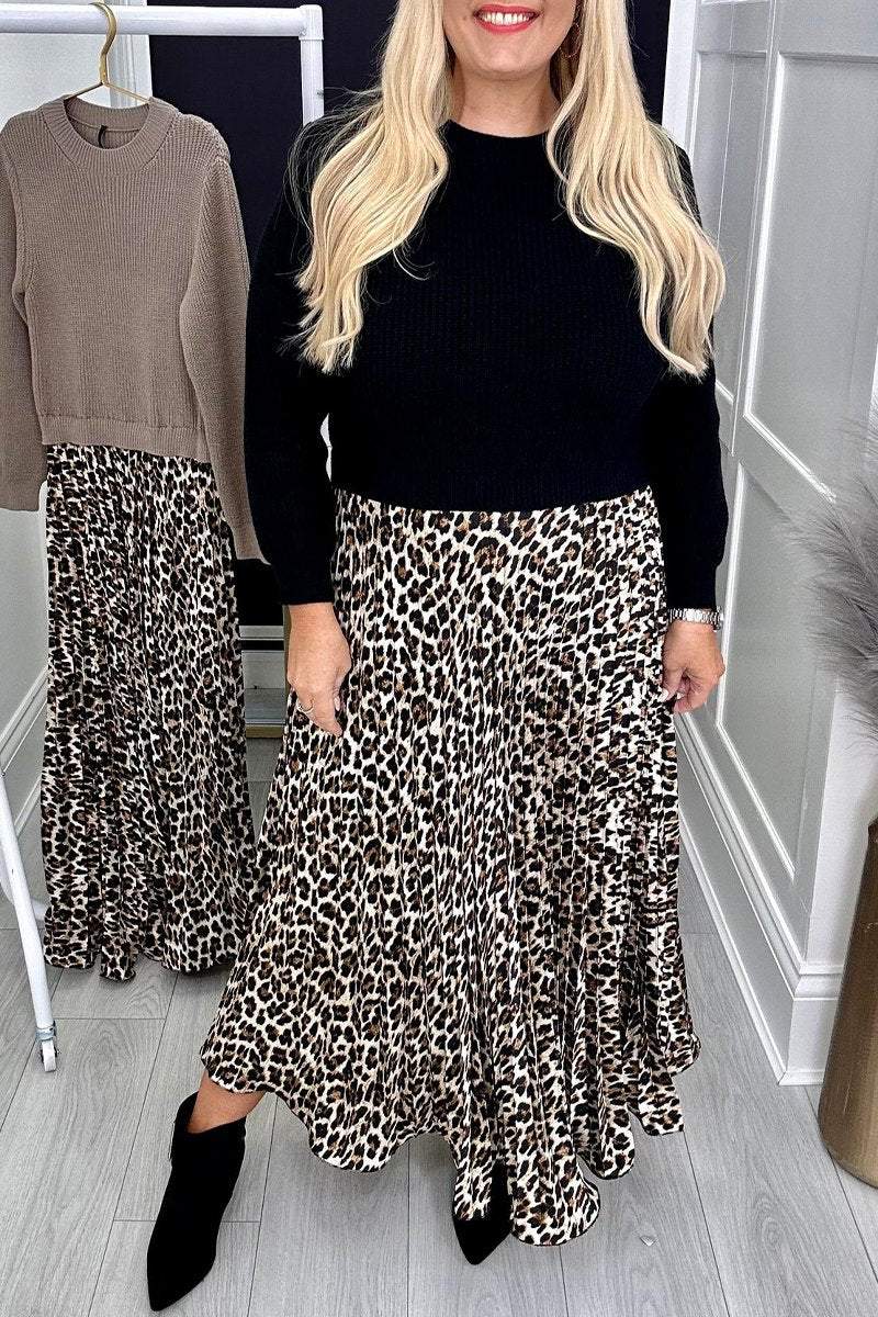 Women's Round Neck Leopard Print Dress Dress Maxi Dress