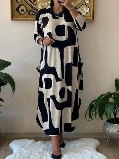 Women's Casual Printed Long Sleeve Dress Dress