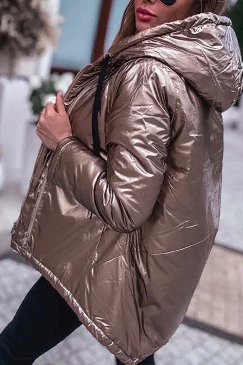 Women's Fashionable Glossy Hooded Jacket Coats Jacket Tops