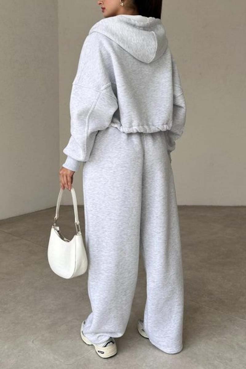 Women's casual sports zipper hooded sweatshirt jacket and wide-leg pants set Pant sets Sets Two piece sets