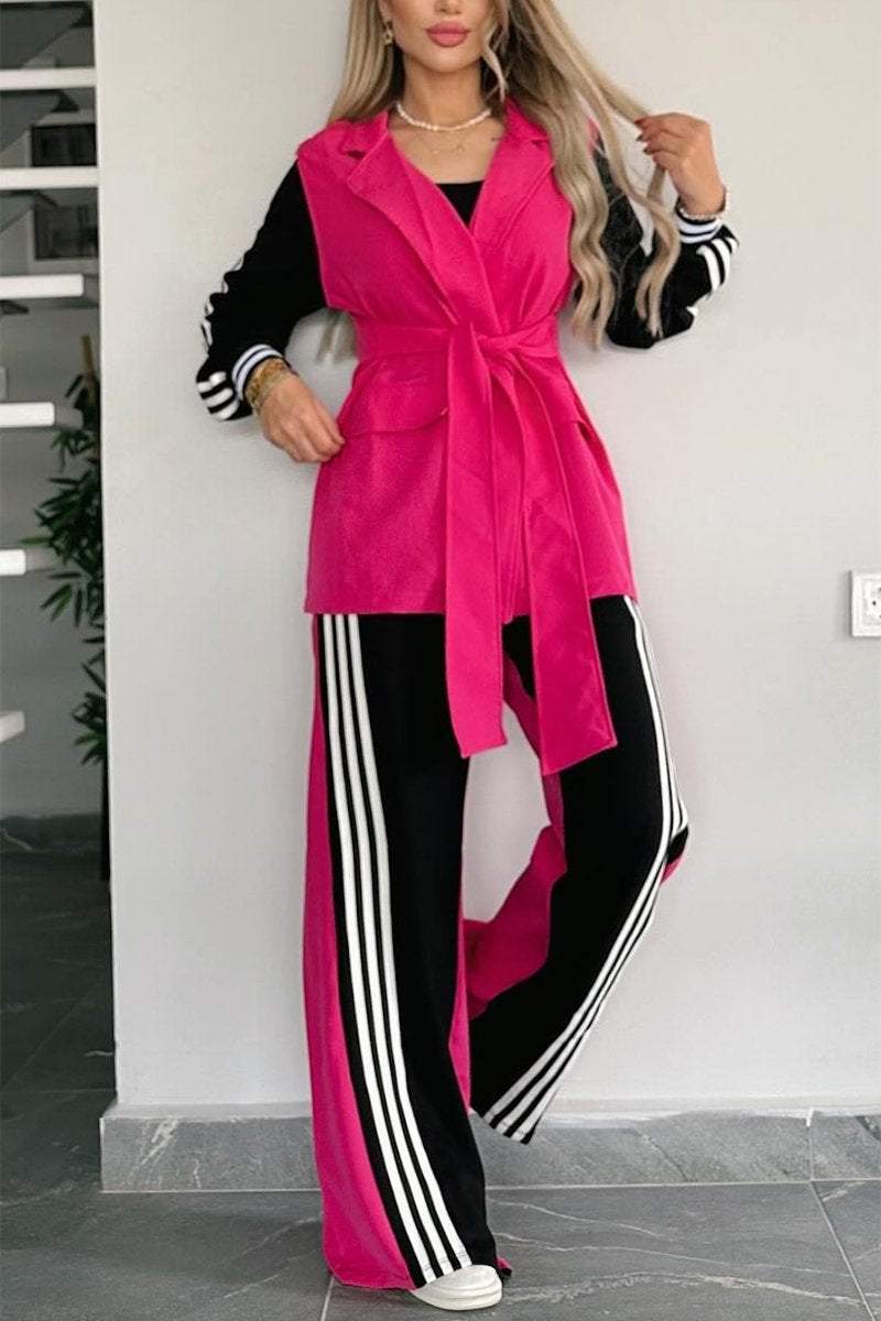 Women's Casual Contrast Color Splicing Web Pants Suit Pant sets Sets Two piece sets