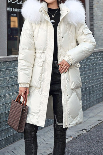 Ladies Glossy Mid-length Loose Thickened Warm Cotton Jacket