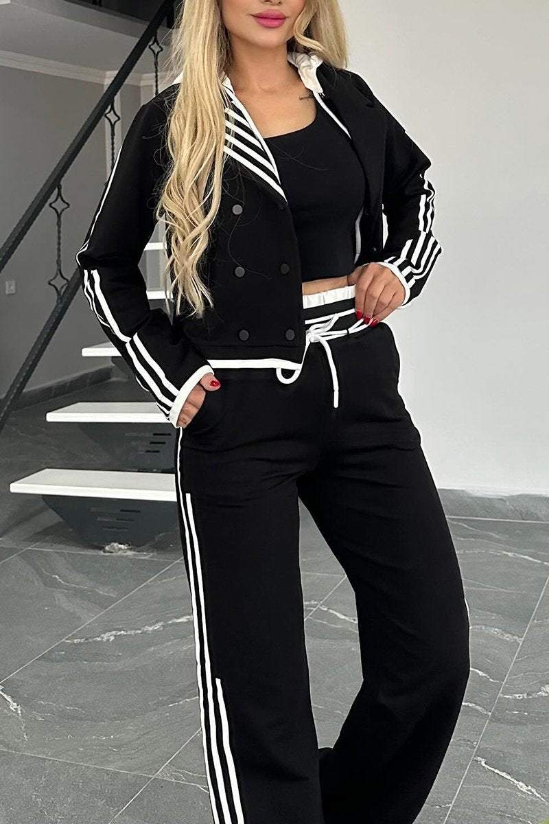 Women's Contrast Web Hooded Pants Suit Sets Two piece sets