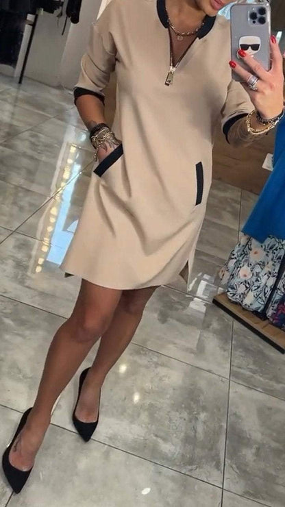 Women's Temperament Solid Color Mid-sleeve Dress dress