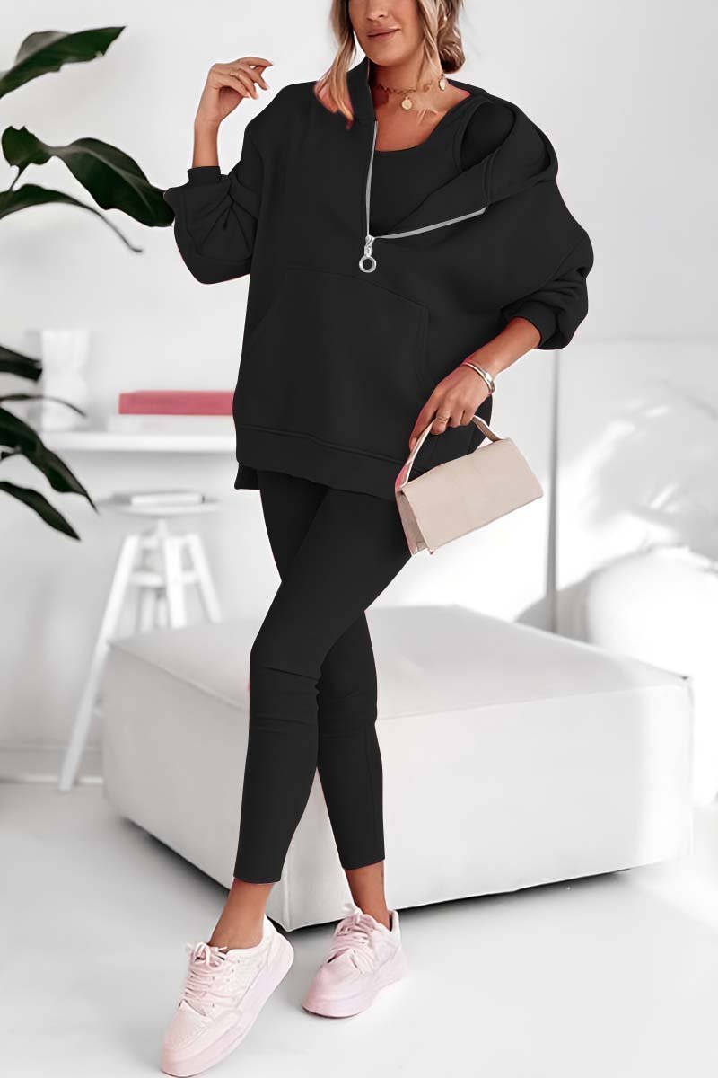 Women's casual sports yoga base set and hooded sweatshirt three-piece set Set Three-piece set