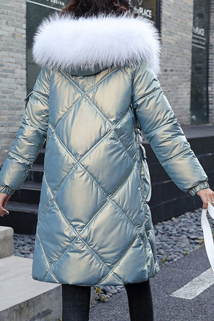 Ladies Glossy Mid-length Loose Thickened Warm Cotton Jacket