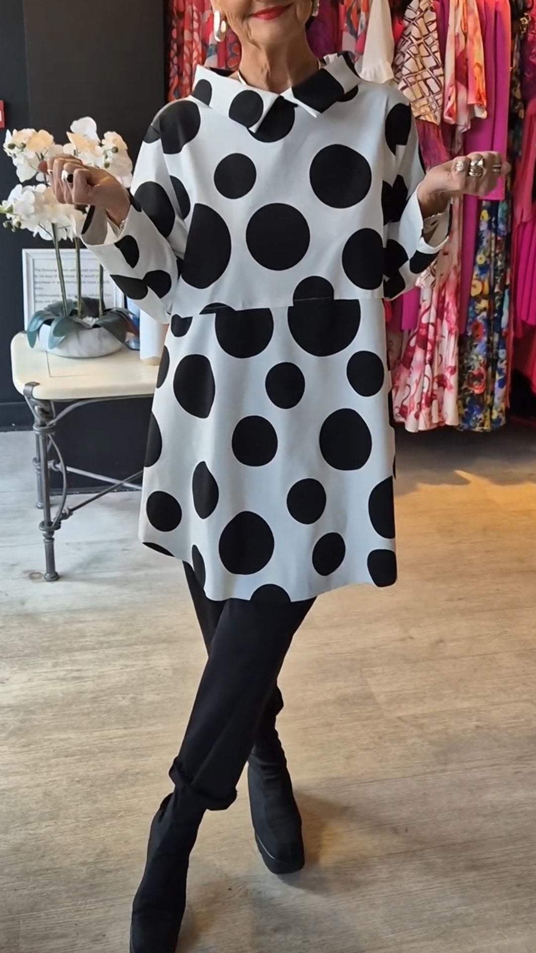 Women's Polka Dot Print Lapel Long-sleeved Top Tops