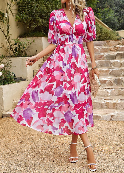 Women's Full-waist V-neck Printed Dress dress