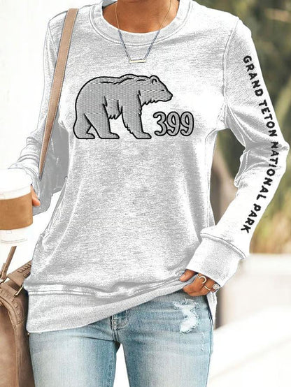 Women's Casual Bear Digital Print Long Sleeve T-Shirt SHIRTS Top