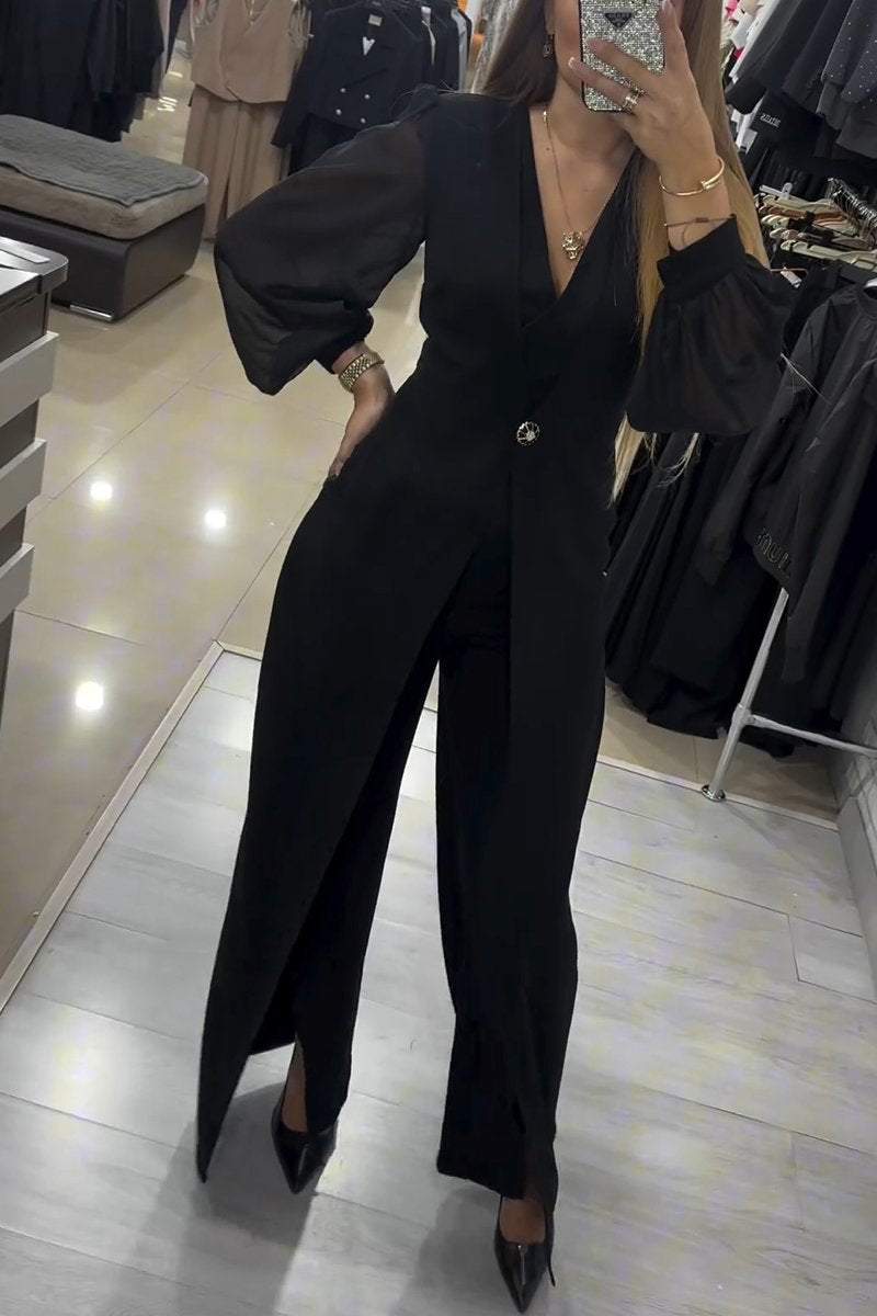 Women's V-neck Long-sleeved Suit Casual Jumpsuit Jumpsuit sets