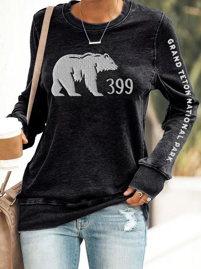 Women's Casual Bear Digital Print Long Sleeve T-Shirt SHIRTS Top