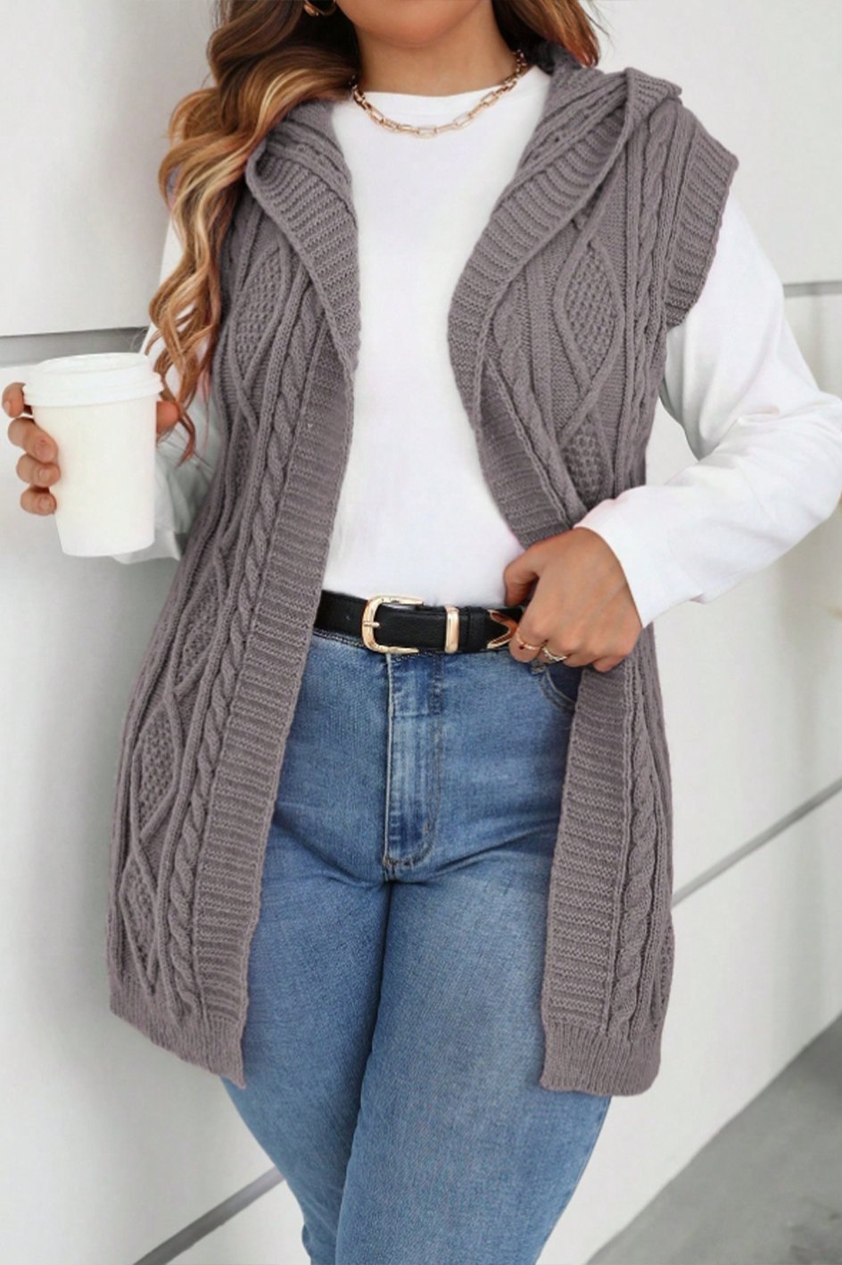 Women's casual sleeveless hooded knitted cardigan cardigans sweaters Top