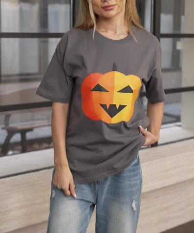 Women's Round Neck Short Sleeve Halloween Print Casual T-shirt top