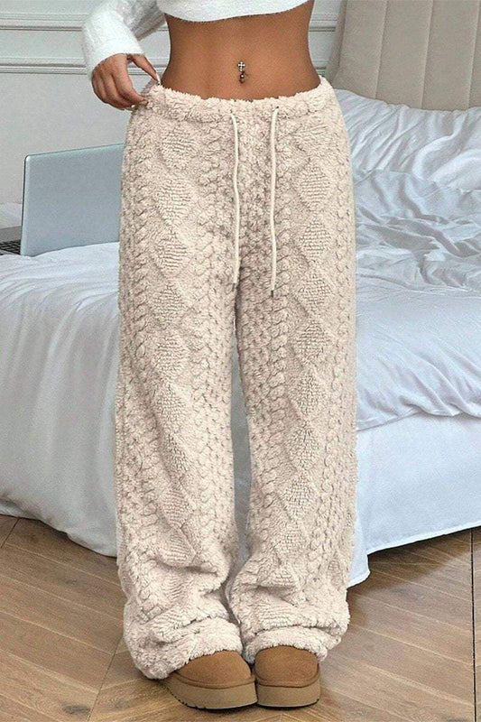 Women's casual warm textured solid color wide leg pants bottoms pants