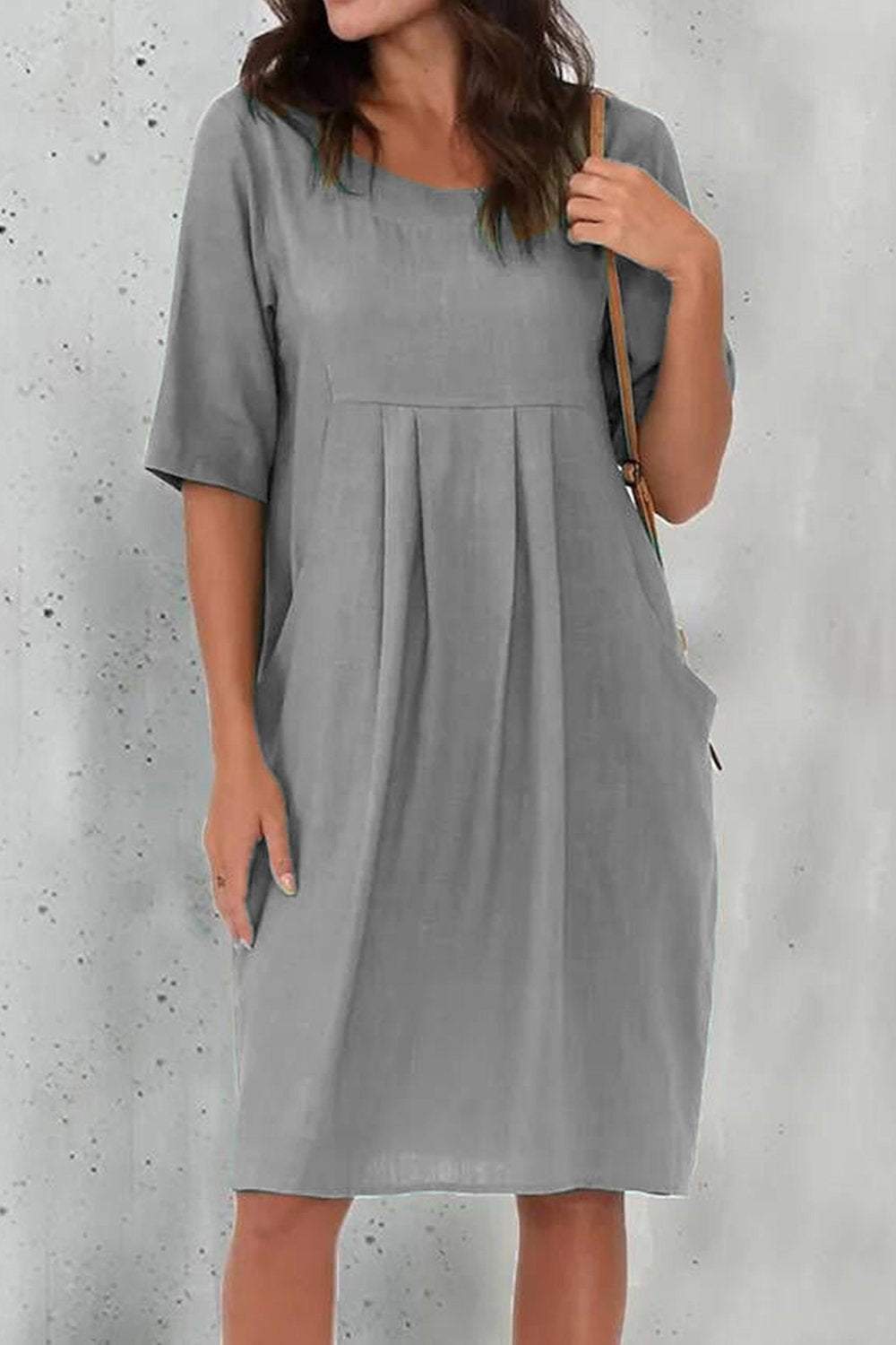 Cotton and Linen Pleated Pocket Casual Dress Dress