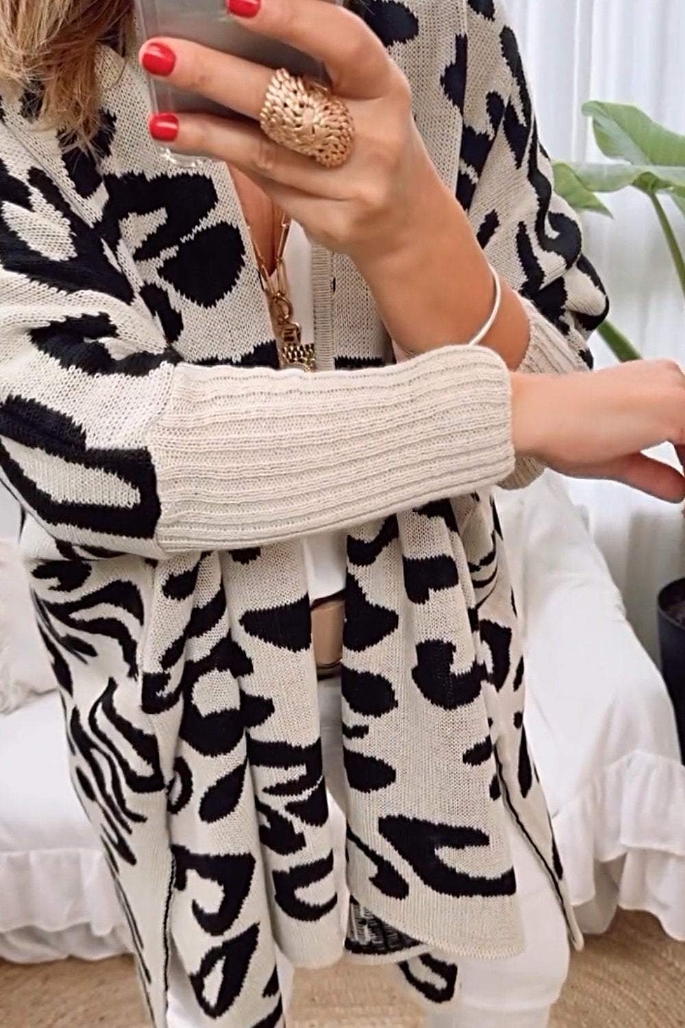 Women's Leopard Print Sweater Knitted Cardigan Cardigan Top