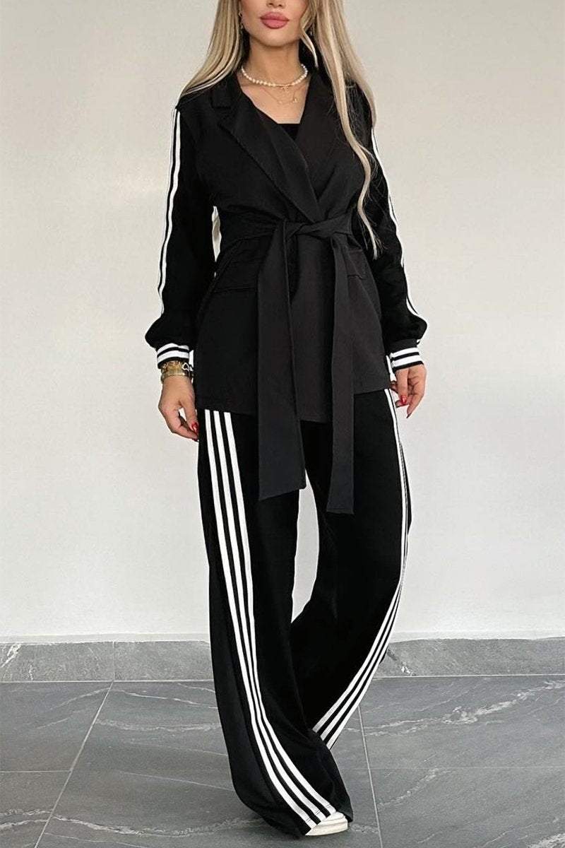 Women's Casual Contrast Color Splicing Web Pants Suit Pant sets Sets Two piece sets