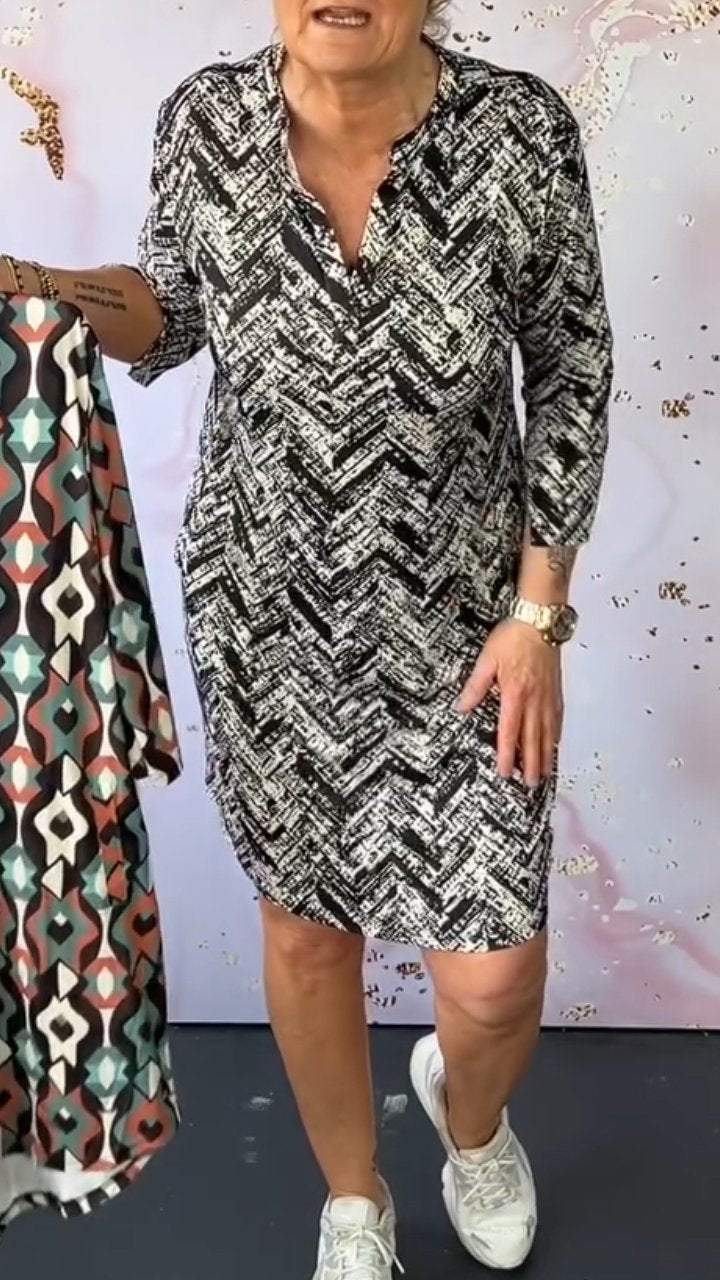 Women's V-neck Mid-print Casual Dress dress