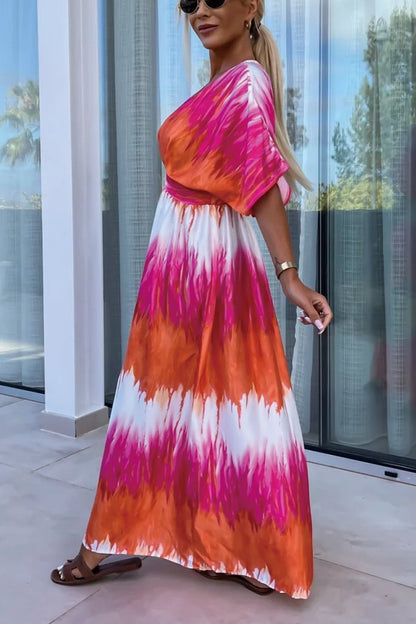 Women's contrast tie-dye V-neck maxi dress Dress