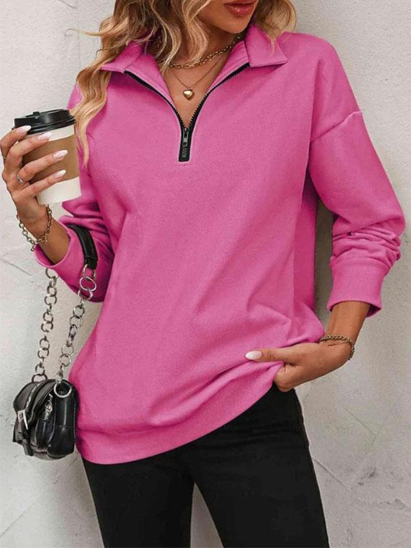 Women's Solid Color Polo Shirt Cardigan Tops