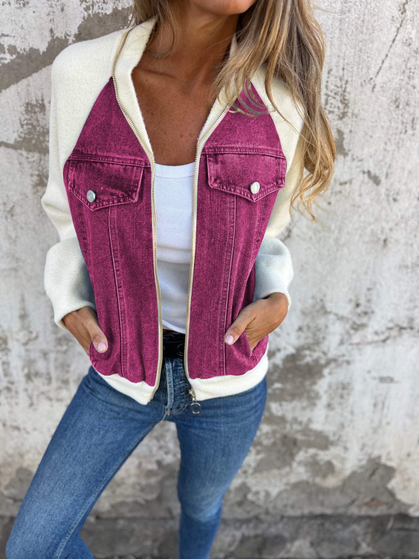 Casual V-neck Zipper Jacket cotton Jacket