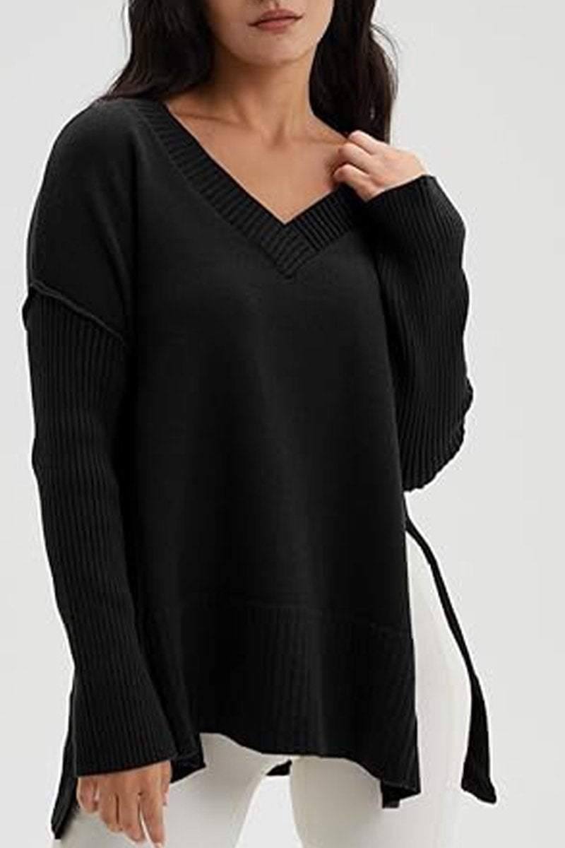 Women's V-neck Slit Knit Blouse Blouse Tops