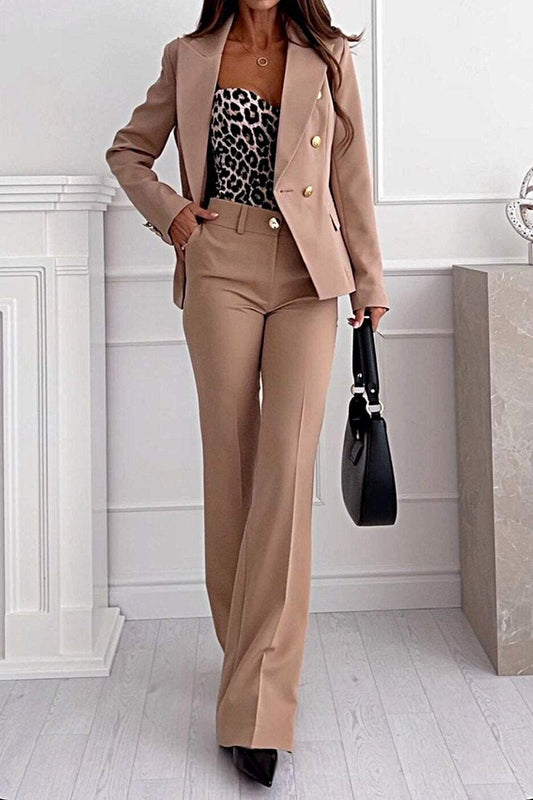 Women's Solid Color Button Fashion Casual Suit Set