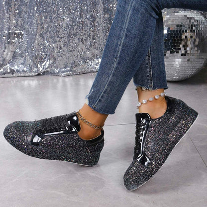 Women's Sequined Flat Round Toe Low-top Sneakers Shoes