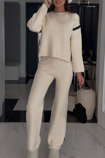 Women's Round Neck Long Sleeve Knitted Casual Suit Sets Two piece sets