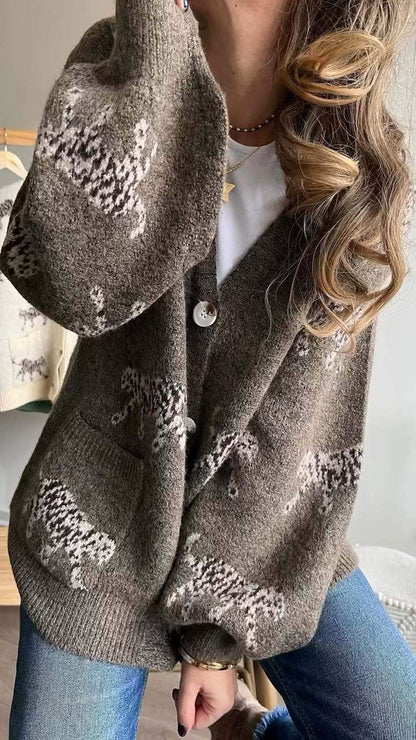 Women's Casual Print Knit Jacket Cardigan Jacket