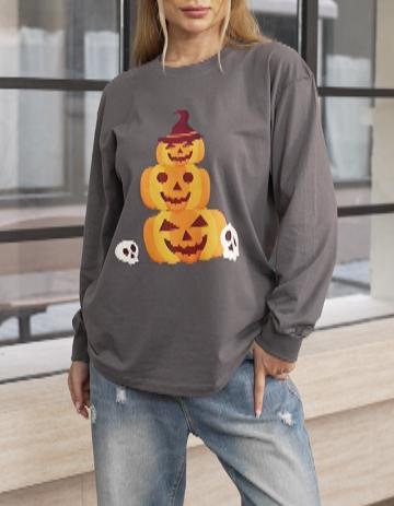 Women's Round Neck Long Sleeve Halloween Print Casual Top top