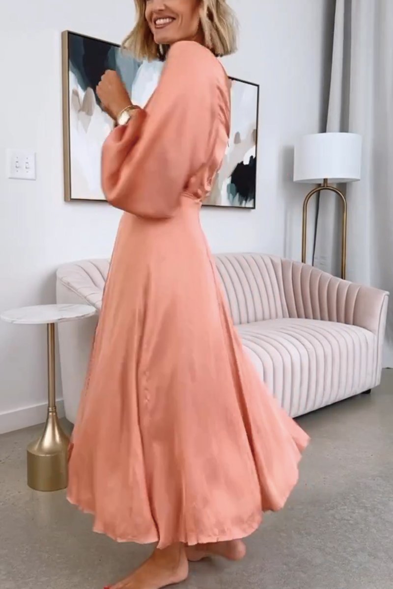 Women's solid color satin slit dress Dress