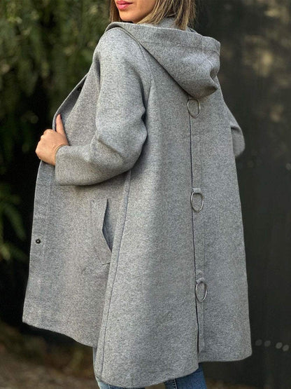 Women's Solid Color Woolen Fabric Hooded Cape Jacket Jacket