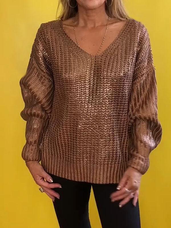 Women's V-neck Long-sleeved Knitted Blouse Blouse Tops