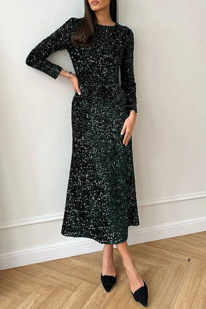 Women's Round Neck Sequined Dress Dress Maxi Dress