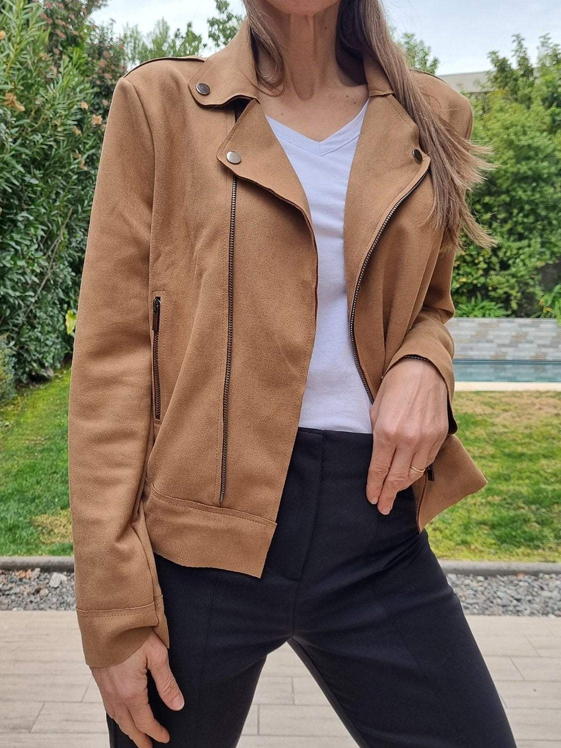 Women's Casual Suede Cropped Jacket Jackets