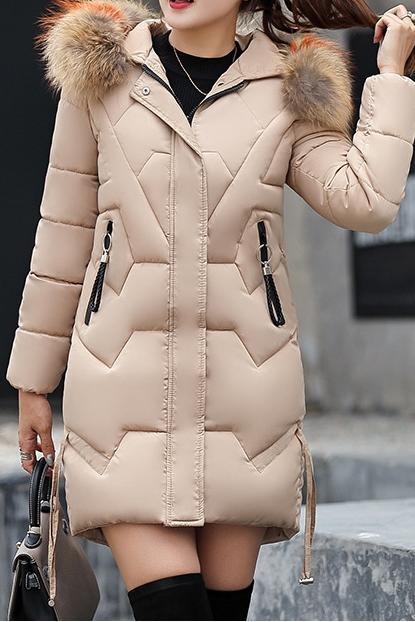 Women's Solid Color Thickened Mid-length Large Fur Collar Slim-fitting Cotton Coat Coats skirts Top