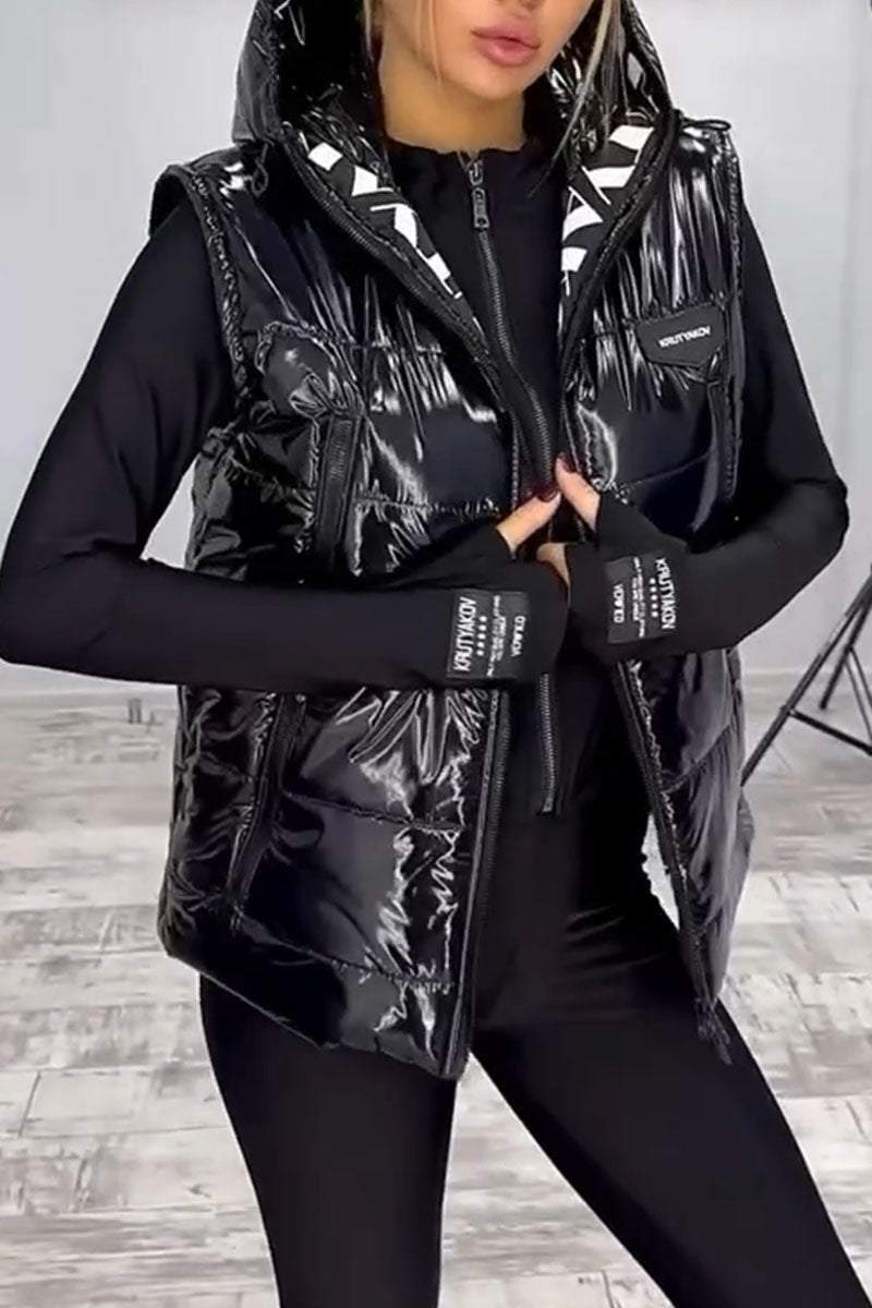 Glitter Sleeveless Hooded Jacket Jacket Tops