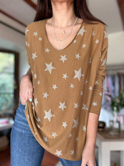 Women's Casual Star Print Round Neck Long Sleeve Top Top