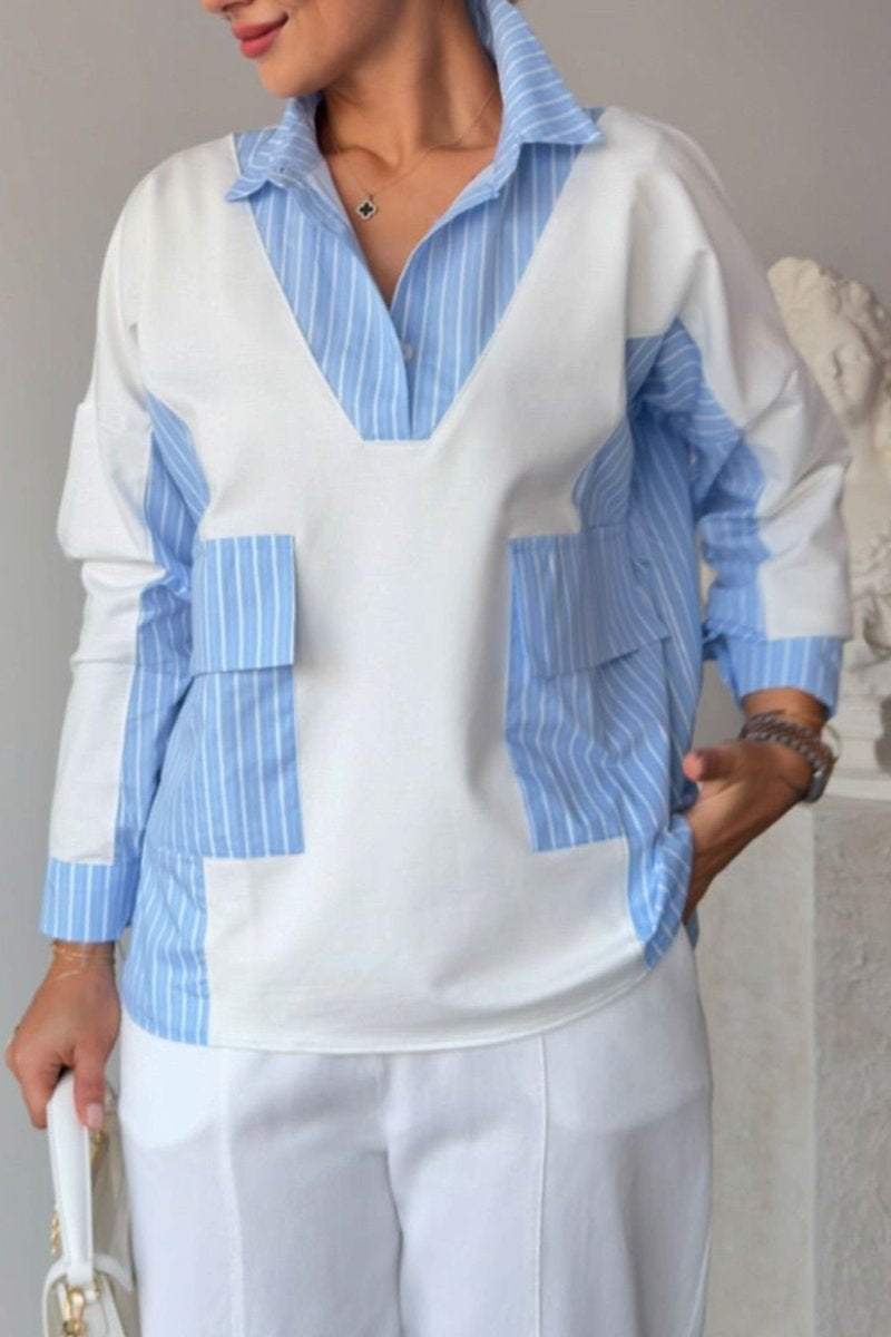 Women's Casual Striped Patchwork Pocket Blouse Blouse Shirts & Blouse Tops