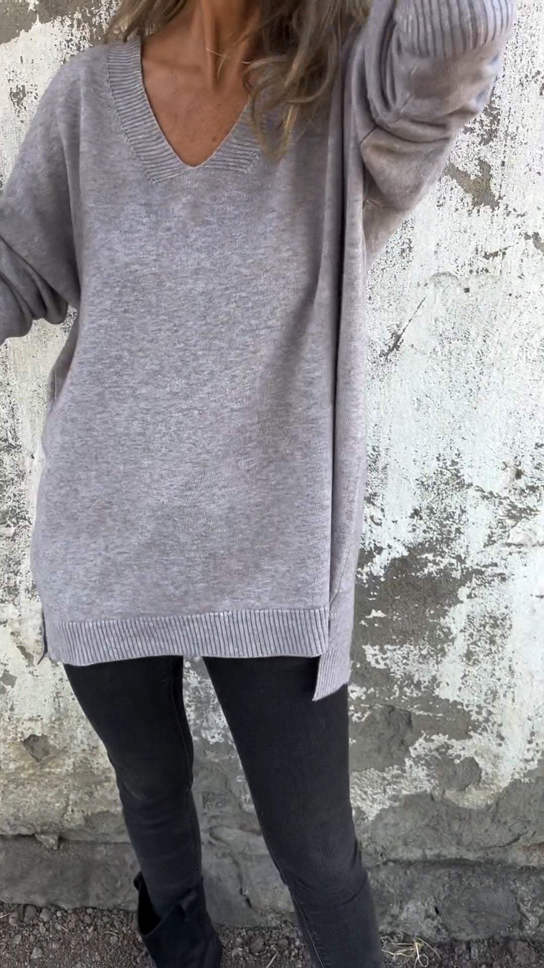 Casual V-neck Long-sleeved Knitted Top Cotton Top