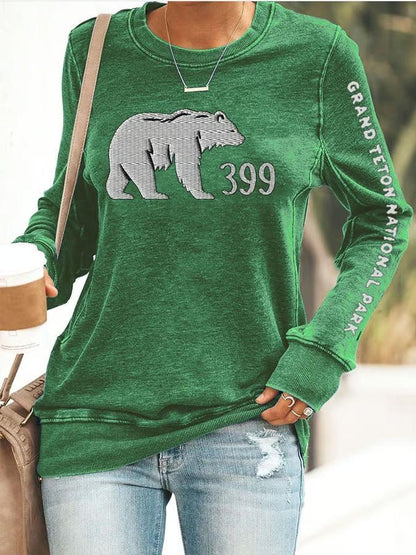 Women's Casual Bear Digital Print Long Sleeve T-Shirt SHIRTS Top