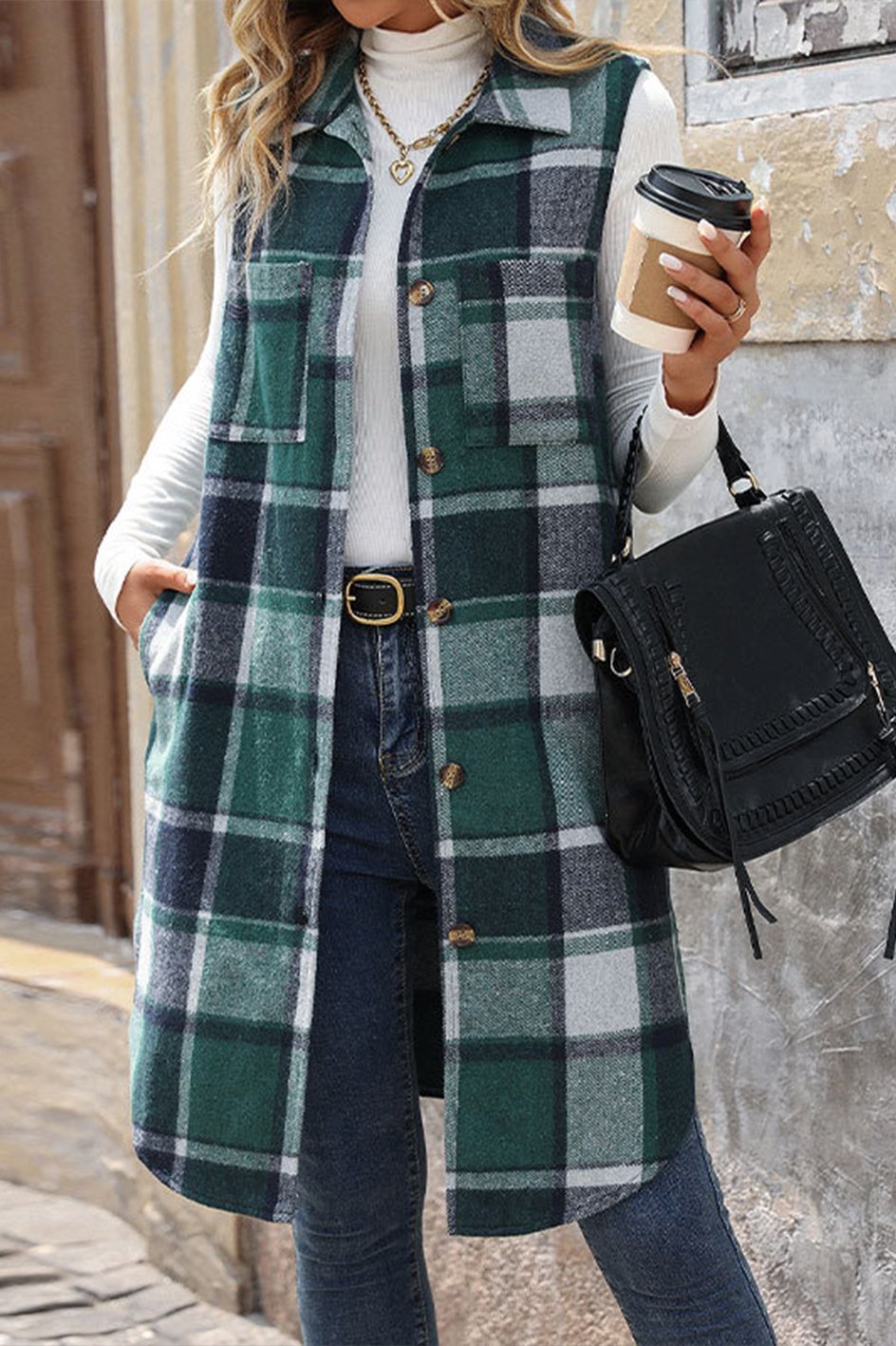 Women's Casual Plaid Regular Loose Vest Jacket Coats skirts Top