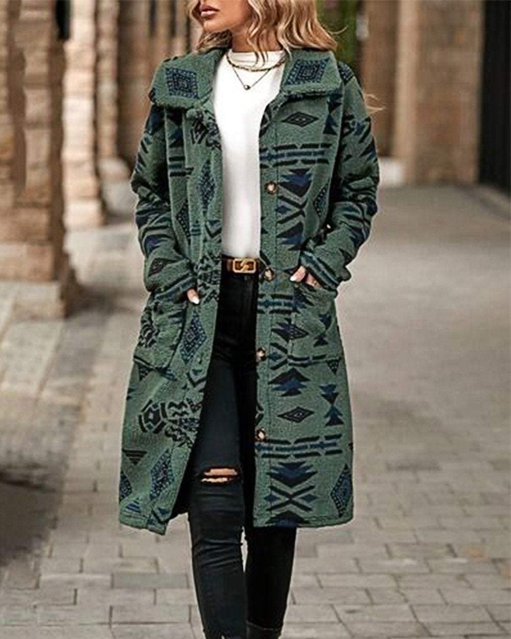 Women's Western Retro Print Long Sleeve Coat Coat