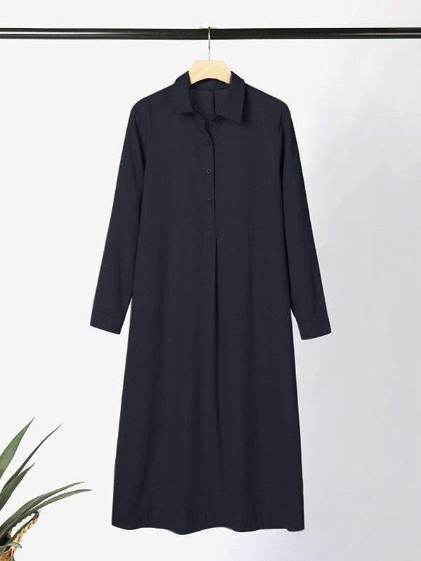 Women's Cotton Lapel Long Sleeve Long Shirt Dress Cotton and linen Dress Shirt Dress